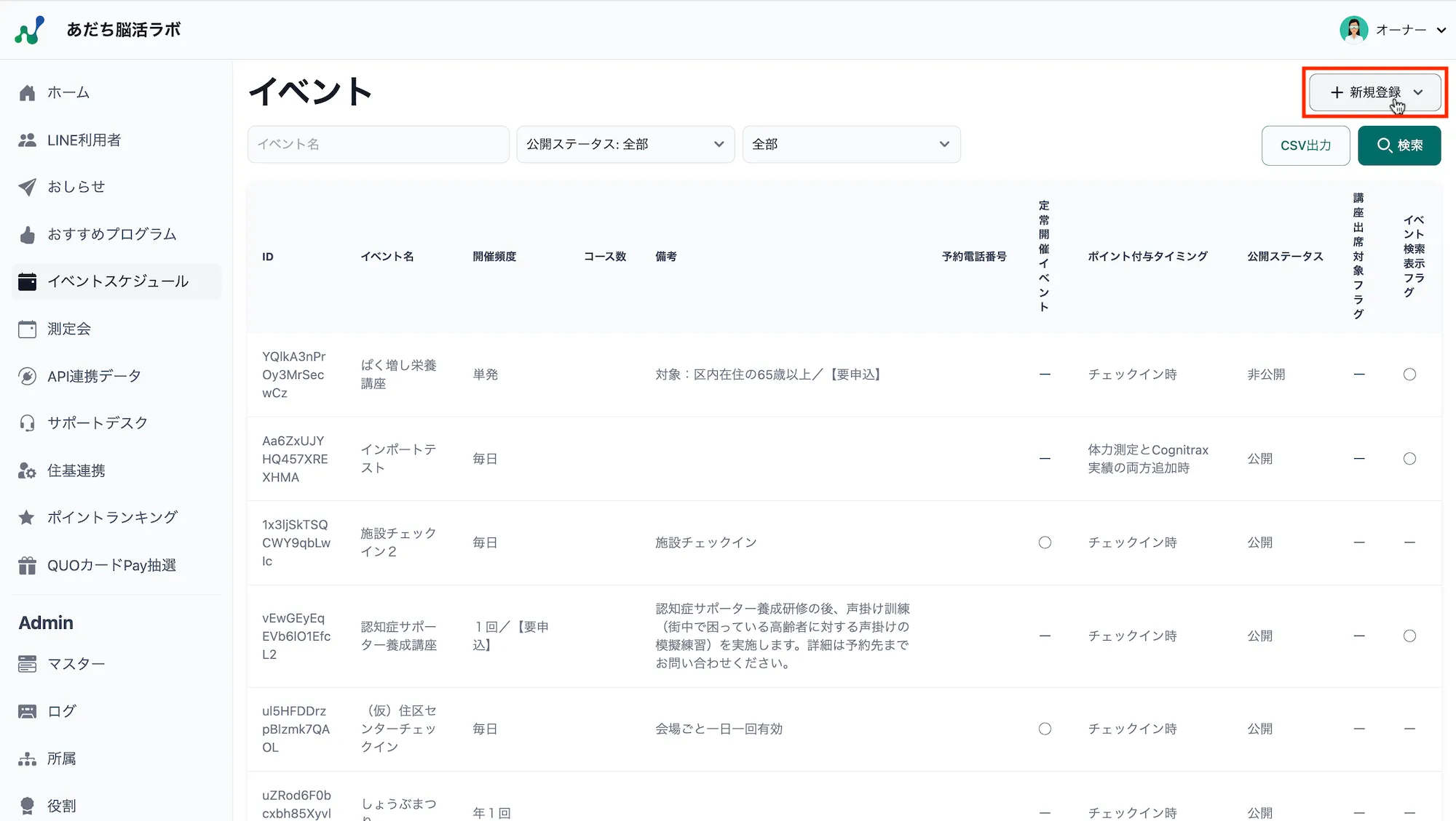 イベントマスター一覧