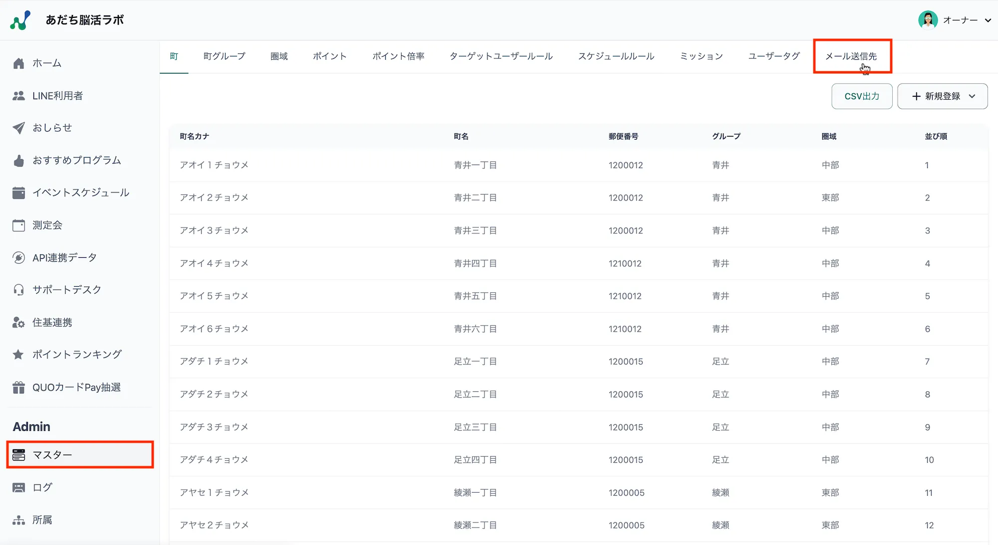 マスター管理画面
